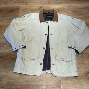 Vintage Chore Barn Blanket Lined Saddlebred Men's Beige Coat with Leather Collar